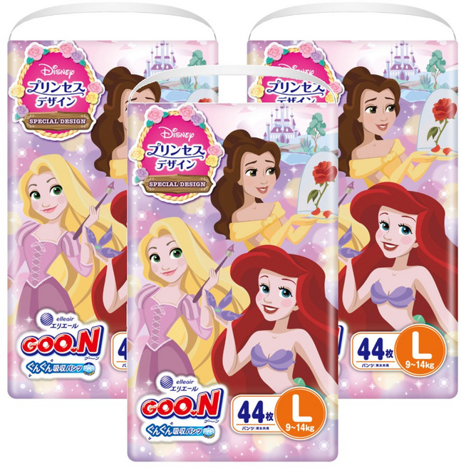 GOO.N 大王 日本境內版 迪士尼公主紙尿褲/尿布 9~14kg, L, 132片