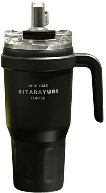 Sitarayuri 手把吸管杯 雙飲款, 黑色, 1個, 1.1L