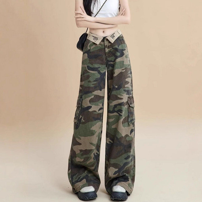 Fashion Flow 女款 Y2K 復古迷彩寬鬆版型街頭工裝褲