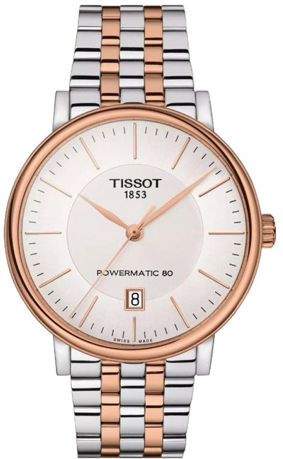 TISSOT 天梭 卡森 Powermatic 80 銀色錶盤 灰色及玫瑰金錶帶 腕錶 40mm