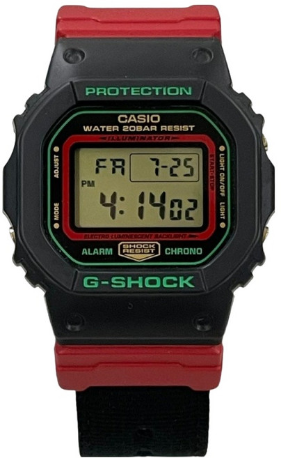 CASIO 卡西歐 G-SHOCK 紅武士 帆布錶帶手錶 DW-5600THC-1DR