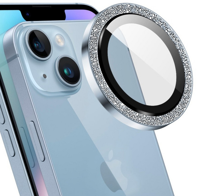 Ayss 手機鏡頭保護貼 Apple iPhone 14 Plus 細砂閃鑽 9H 抗指紋 遠峰藍 1個