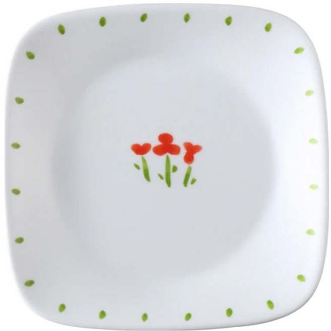 Corelle Brands 康寧餐具 小紅花方型早餐盤/點心盤 2206, 白色, 1個