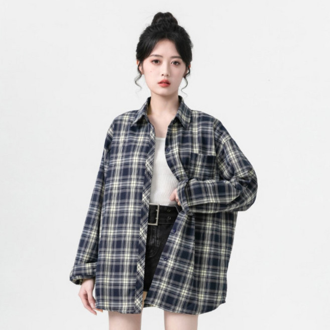 Sunbit 女款 Rad 換季日常寬鬆格紋襯衫