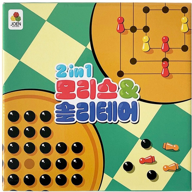 Ninemensmorris and Solitaire 2合1桌遊 遊戲板 + 莫里斯棋子2種 x 9p + 單人跳棋彈珠 隨機出貨 32p 套組, 1個, 紅色 / 黃色 (莫里斯棋棋子), 隨機出貨(彈珠)