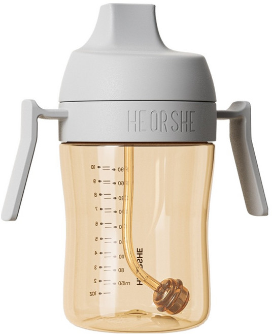 HE OR SHE 牙齒護理吸管學習水杯, 灰色, 1個, 300ml