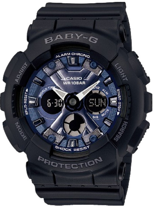CASIO 卡西歐 BABY-G 風格時尚雙顯女錶 樹脂錶帶 防水100m BA-130-1A2, 黑色, 1支