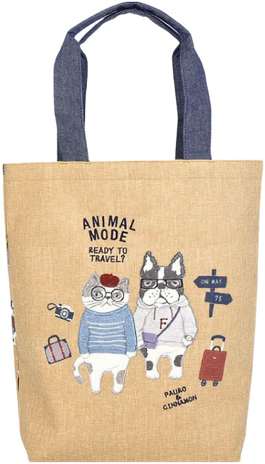 kUSUgURU JAPAN 日本眼鏡貓 帆布手提肩背兩用包 Animal Mode款, 黃色