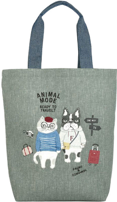 kUSUgURU JAPAN 日本眼鏡貓 帆布手提肩背兩用包 Animal Mode款, 綠色