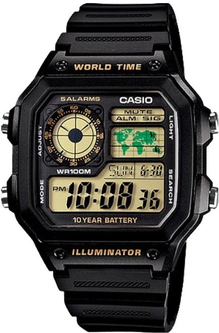 CASIO 卡西歐 男性用刻字應援訊息軍人電子手錶 AE-1200WH-1B
