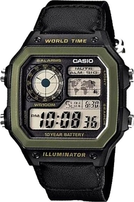 CASIO 卡西歐 男性用刻字應援訊息軍人電子手錶 AE-1200WHB-1B