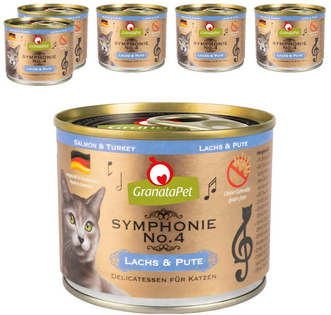 GranataPet 葛蕾特 交響樂低溫慢燉主食系列 貓罐 第4樂章, 鮭魚 + 火雞, 200g, 6罐