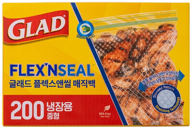 GLAD 佳能 Flex'n Seal 彈性大容量冷藏夾鏈袋, 200入, 中(M), 1個