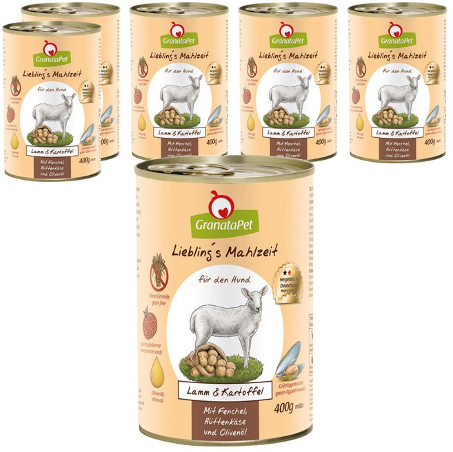 GranataPet 葛蕾特 利布靈無穀主食罐系列 狗罐 5號, 羊肉 + 馬鈴薯, 400g, 6罐