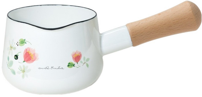 FUJIHORO Japan 安娜艾米利亞12cm單柄琺瑯牛奶鍋 0.75L, 1個, 12cm, 白色