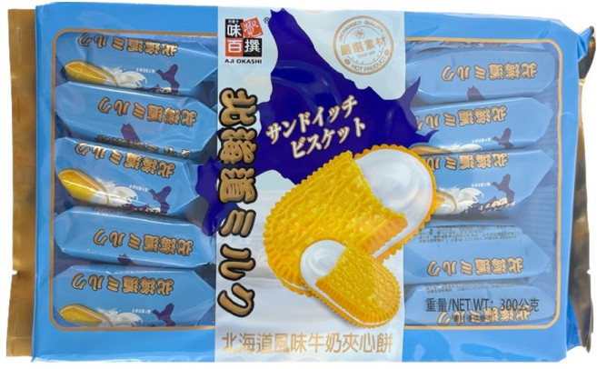 AJI OKASHI 味覺百撰 北海道風味牛奶夾心餅, 300g, 1袋