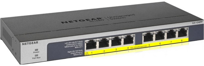 NETGEAR 8埠 Gigabit 123W PoE供電 無網管 金屬殼 網路交換器, GS108PP, 1個
