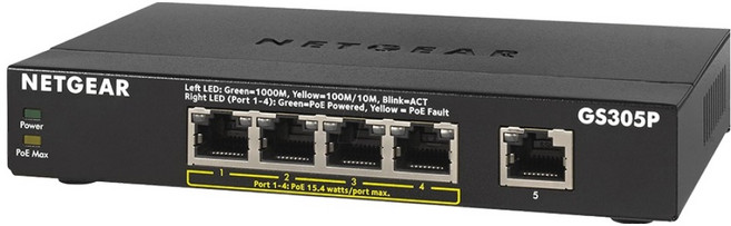 NETGEAR 5埠 Gigabit PoE供電 63W 網路交換器, GS305P, 1個