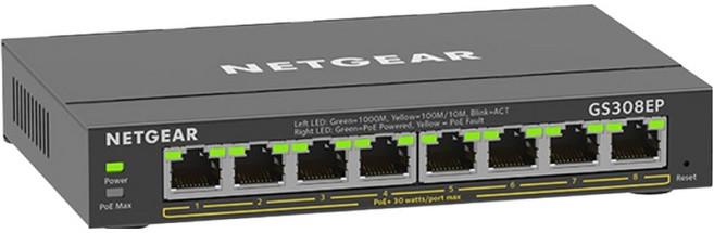 NETGEAR 8埠 Gigabit 62W PoE供電 Fanless 簡易網管網路交換器 金屬外殼, 1個, GS308EP