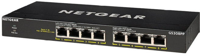 NETGEAR 8埠 Gigabit 83W PoE供電 無網管 金屬殼 網路交換器, 1個, GS308PP