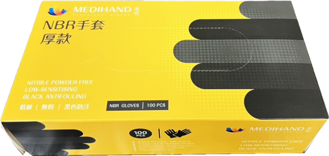 MEDIHAND 美恆 NBR黑色手套 厚款, L, 100入, 1盒