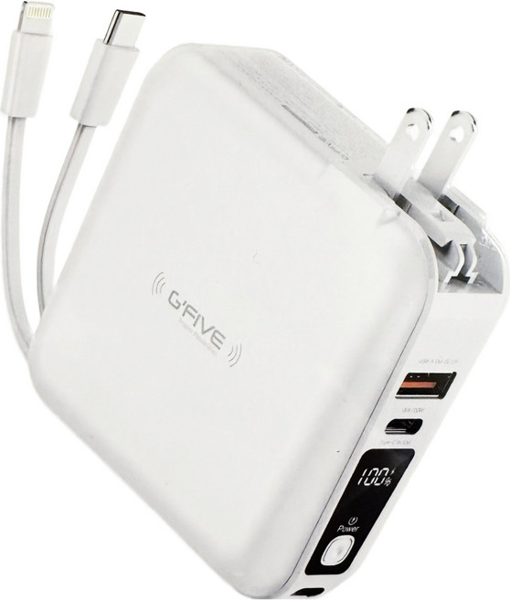 G'FIVE 基伍 勁量無線充多功能行動電源 10000mAh USB-A + USB-C, 白色, GP-W10S