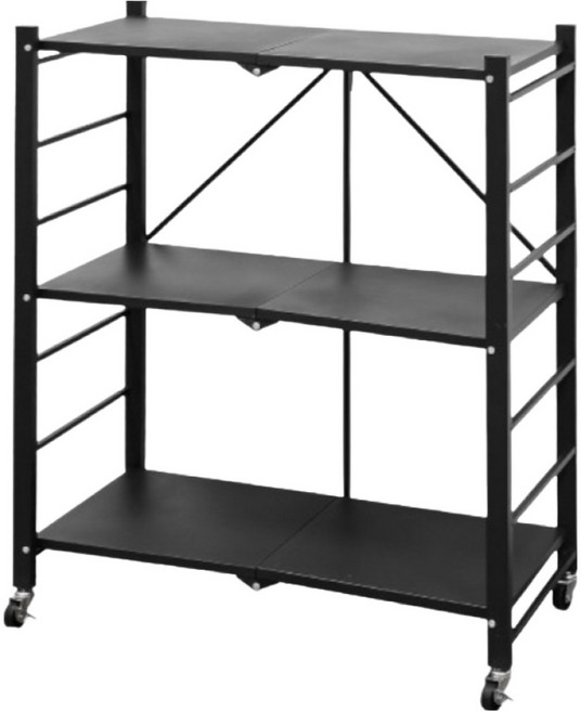 ONE HOUSE 洛克 免組裝折疊 3層 鐵製 廚房 電器 收納 置物架 黑色 73 x 38 x 86cm OH-K105