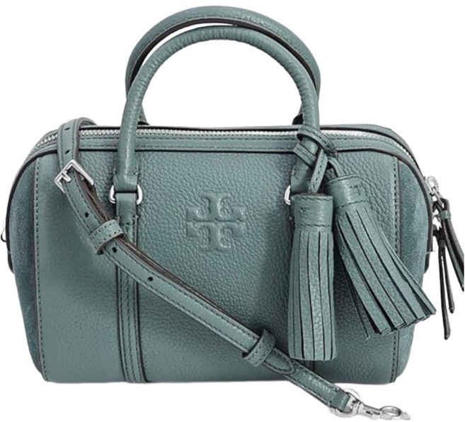 TORY BURCH 荔枝皮拼接麂皮流蘇兩用波士頓包 S10149977