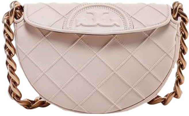 TORY BURCH 菱格紋皮革翻蓋鏈包 S10143575, 粉紅色