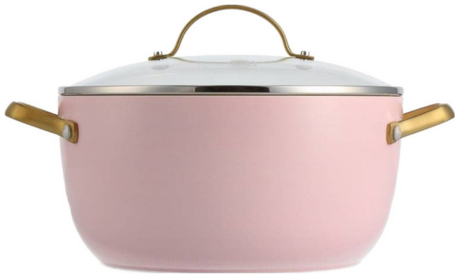 GREEN PAN IH爐適用 PADOVA 鑽石陶瓷塗層不沾雙耳湯鍋 不挑爐具 天然無毒, 24cm, 1個, 嫩頰粉