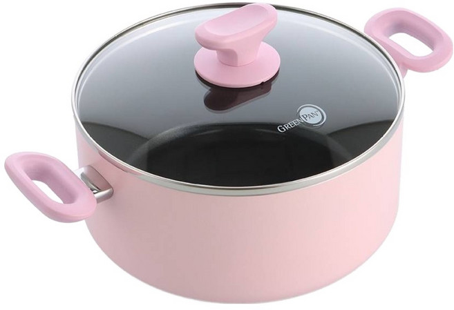 GREEN PAN IH爐適用 Torino 鑽石陶瓷塗層不沾雙耳湯鍋 不挑爐具 天然無毒, 1個, 粉色, 24cm