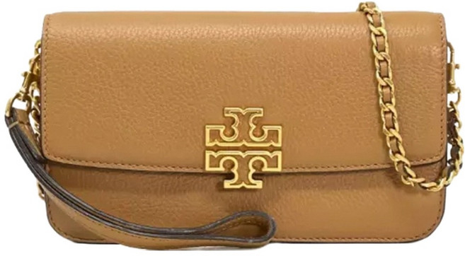TORY BURCH 雙T-LOGO皮革鏈條斜背包, 駝色