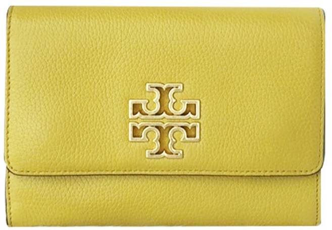 TORY BURCH 雙T-LOGO翻蓋皮革斜背包, 黃色