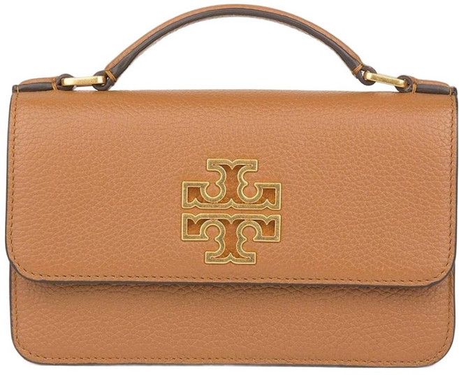 TORY BURCH 雙T-LOGO皮革翻蓋兩用鍊包, 焦糖色