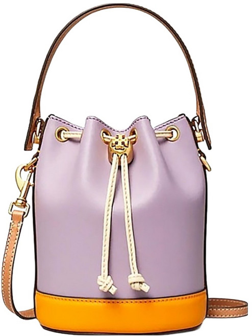 TORY BURCH 撞色拼接皮革水桶包, 紫色 + 卡其色 + 桔色