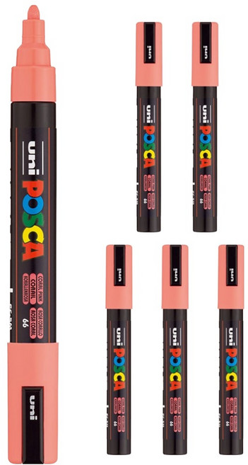 POSCA 粗字用 PC-5M 珊瑚粉, 6個