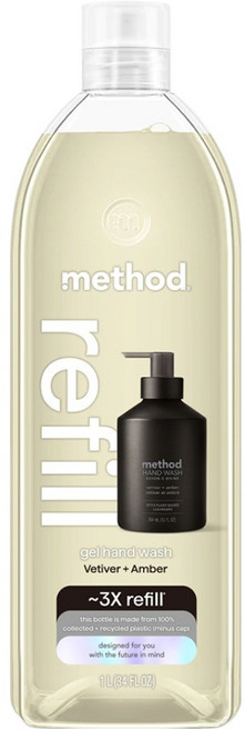 method 美則 金緻洗手乳 補充瓶 夜幕黑 岩蘭草 + 琥珀, 1瓶, 1L