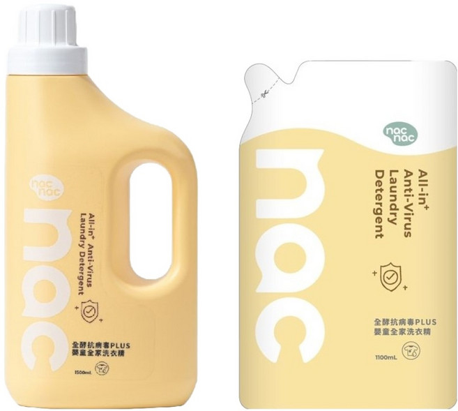 nac nac 全酵抗病毒PLUS嬰童全家洗衣精 1.5L + 補充包 1.1L, 1組, 2.6L