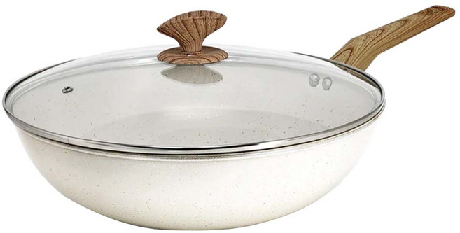 UBUNDOU 雨文堂 麥飯石不沾炒鍋 吹雪白, 1個, 32cm