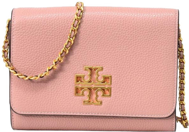 TORY BURCH 素色荔枝皮革翻蓋斜背包, 粉紅色