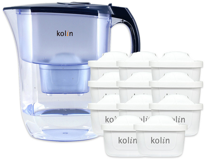 Kolin 歌林 四重精濾濾水壺 + 濾芯 11個, 藍色, 1組