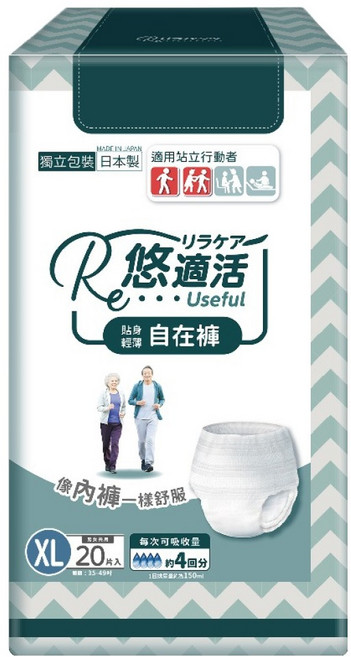 RelaCare 悠適活 貼身輕薄自在褲 成人紙尿褲 內褲型/穿脫式, 20片, 1包