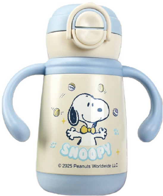 PEANUTS 史努比 童趣雙柄保溫杯 雙飲款, 寶寶藍, 300ml, 1個