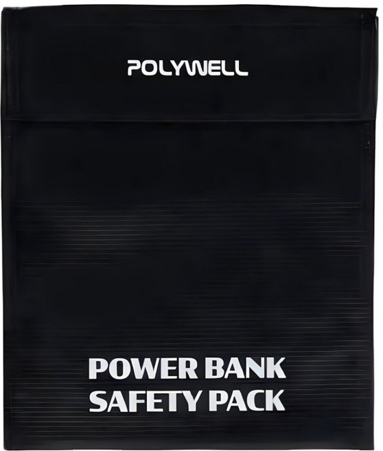 POLYWELL 寶利威爾 行動電源安全收納袋 鋰電池防爆袋 絕緣保護 耐高溫 PW15-T65-1256 18 x 23cm, 1個, 黑色