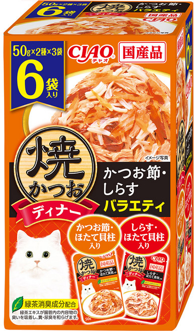 INABA CIAO 燒晚餐包6件組 IC-395, 鰹魚 + 柴魚片 + 干貝 + 吻仔魚, 300g, 1盒