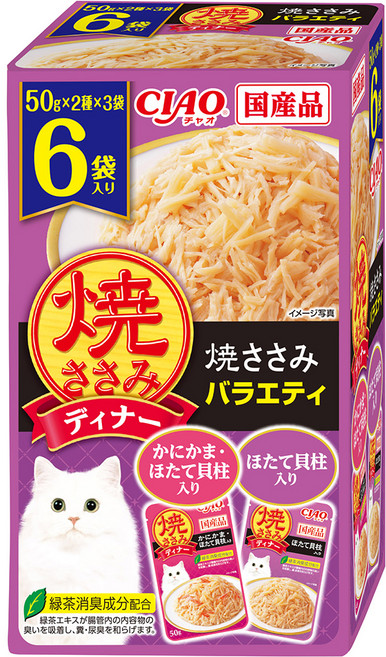 INABA CIAO 燒晚餐包6件組 IC-399, 雞肉 + 蟹肉 + 干貝 + 雞肉, 300g, 1盒