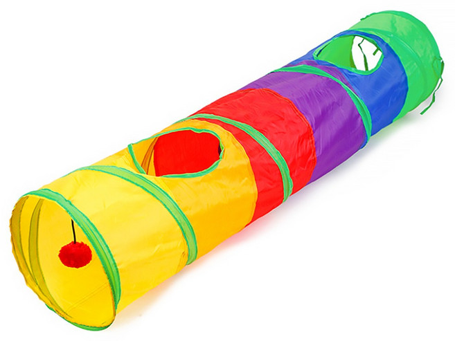 寵物夢工廠 可折疊貓隧道 直條型 115 x 25cm, 1個, 繽紛彩色