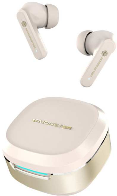 MONSTER 魔聲 Wireless 主動降噪 入耳式 耳機 Hybrid六麥 遊戲模式 BT5.4 TYPE-C 6H Playtime 奶茶色 MON-QM10-KK
