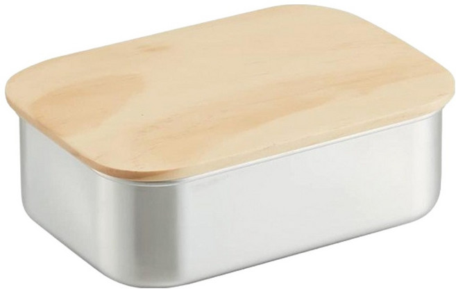 Skater 不鏽鋼木蓋食物盒 850ml, Silver, 1套