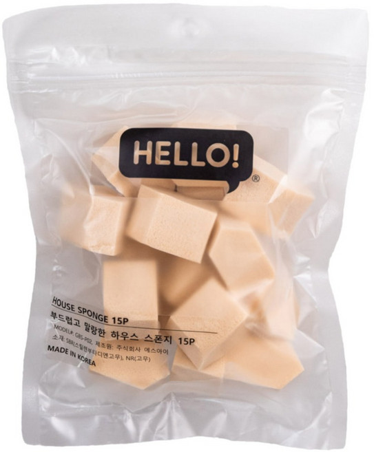 韓國 HELLO 韓國製拋棄式化妝粉撲 15個裝, 1個, 膚色